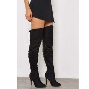 Truffle Faye Black Stiletto Over The Knee Thigh High Lace Up Boots Sz 8 (39)